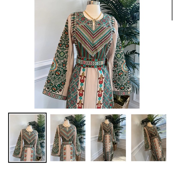 Elegant Green Patterned Palestinian Thobe